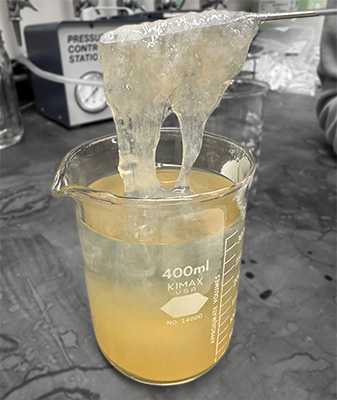Making artificial saliva in the Coalesce lab. In this image, one of our main ingredients, mucinate, is being isolated from Okra stems. 